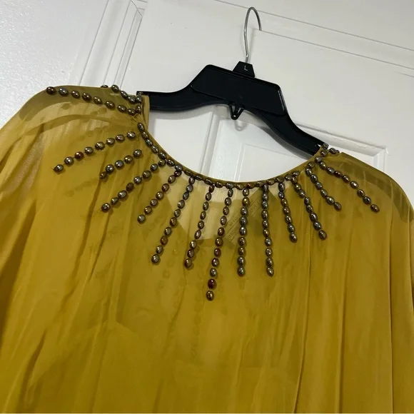 J. Peterman Company The Evening Caftan Gown Beaded Maxi Dress MuMu Yellow Gold M - Picture 9 of 16